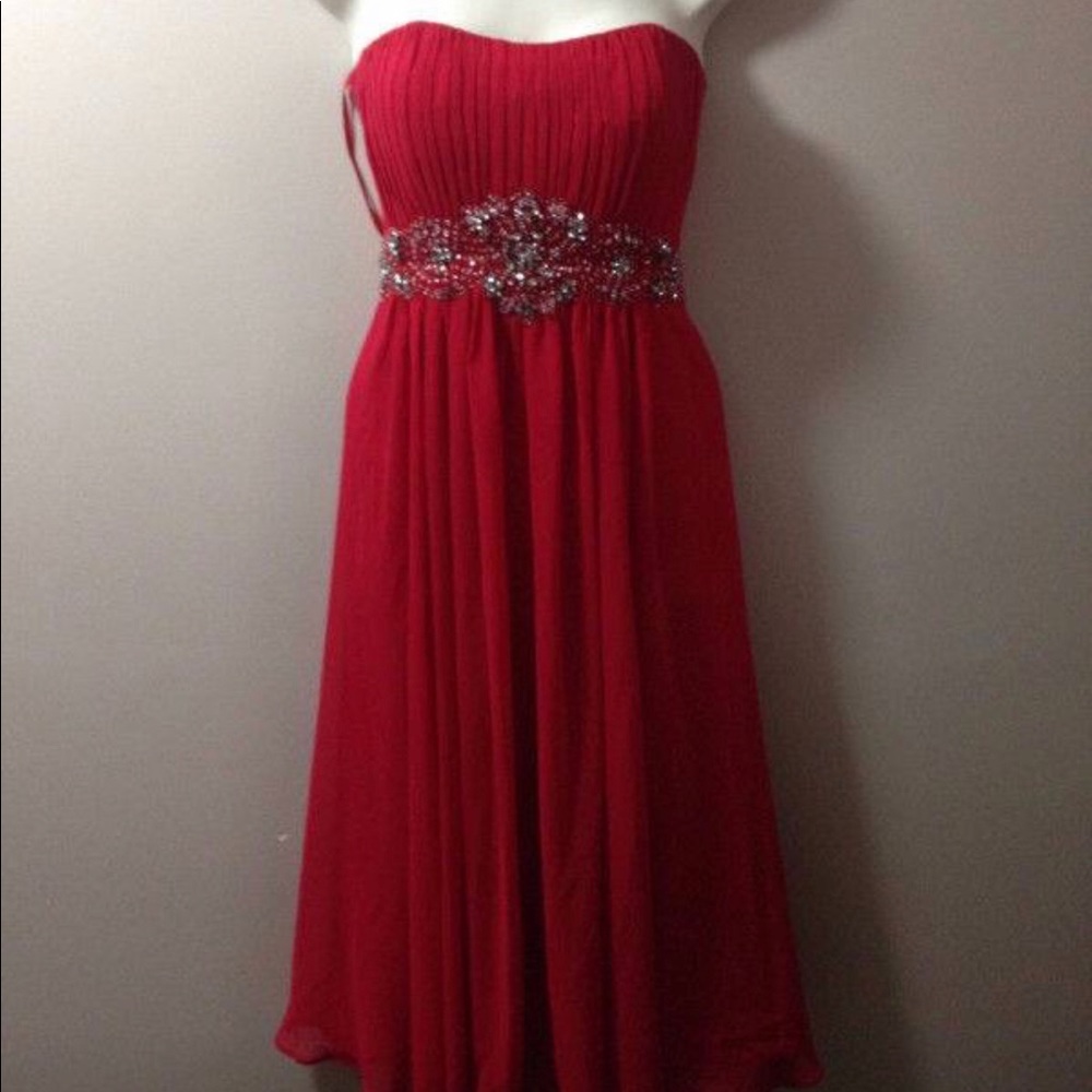 Red Strapless Flowy Dress